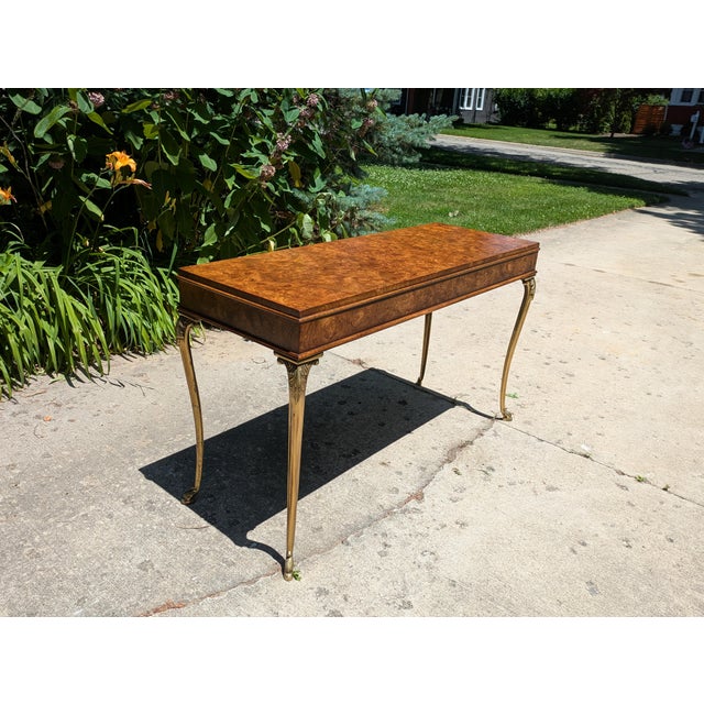 Late 20th Century Burl French Empire Style Console Table With Brass Legs For Sale - Image 11 of 11