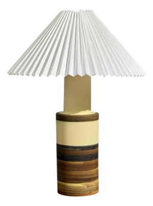 Eriksen Keramik, Large Table Lamp, Beige Stoneware, Denmark, 1970s