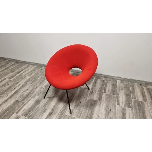 Mid-Century Red Fabric Armchair, 1960s, in Very Good conditions. Designed 1960 to 1969