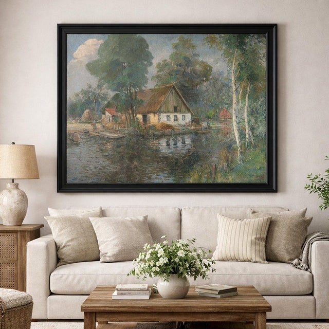 Franz Schreyer (German, 1858–1938) Sonntag im Spreewald (Kahn bei Lübbenau) Oil on canvas 83 × 108 cm (102 × 126 cm...