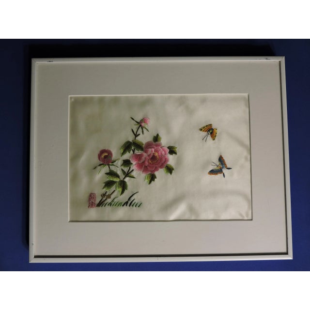 White Vintage 1980's Jingdezhen Signed Chinese Hand Embroidered Silk Framed Art - Set of 2 For Sale - Image 8 of 12