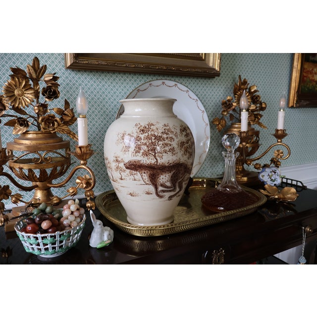 Rare Circa 2000 Maitland-Smith Hand-Painted Leopard Crackle-Glaze Vase For Sale - Image 13 of 18