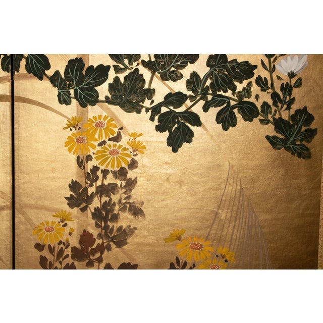 "Tit and Chrysanthemums", 1970s Shōwa Era Japanese Byobu Screen For Sale - Image 12 of 18