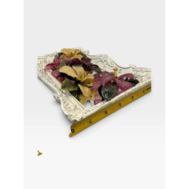 Glass Shabby Chic Rococo Mirrored Dresser Platter & Agate Glass Flower Arrangement For Sale - Image 7 of 7