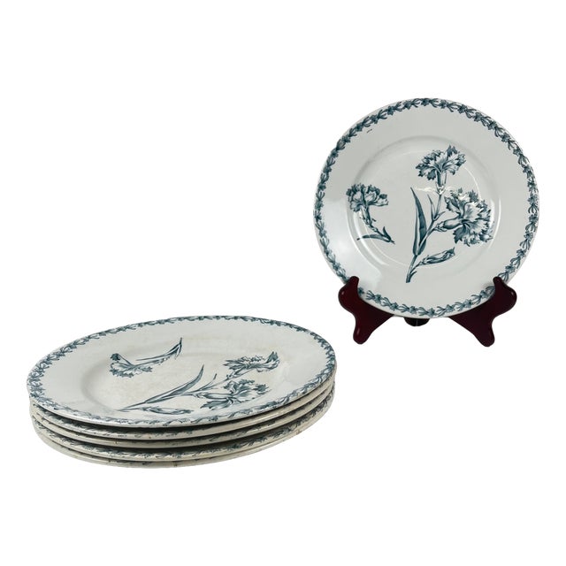 Antique Dessert Plates with Carnation Pattern from KG Lunéville, 1890s, Set of 6 For Sale