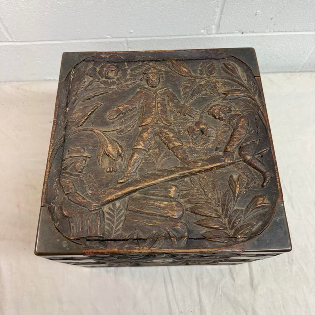 19th Century Antique 19th Century Victorian Hand Carved Wood Brass Folk Art Sculptural Box For Sale - Image 5 of 18