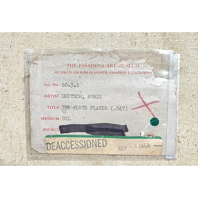 Boris Deutsch, 1947 Expressionist Oil Painting Flute Player Musician Boris Deutsch WPA Artist, 1947 For Sale - Image 10 of 11