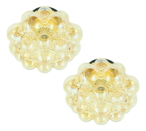 Mid-Century Amber Bubble Glass Flush Mounts by Helena Tynell for Limburg, Germany, 1970s, Set of 2