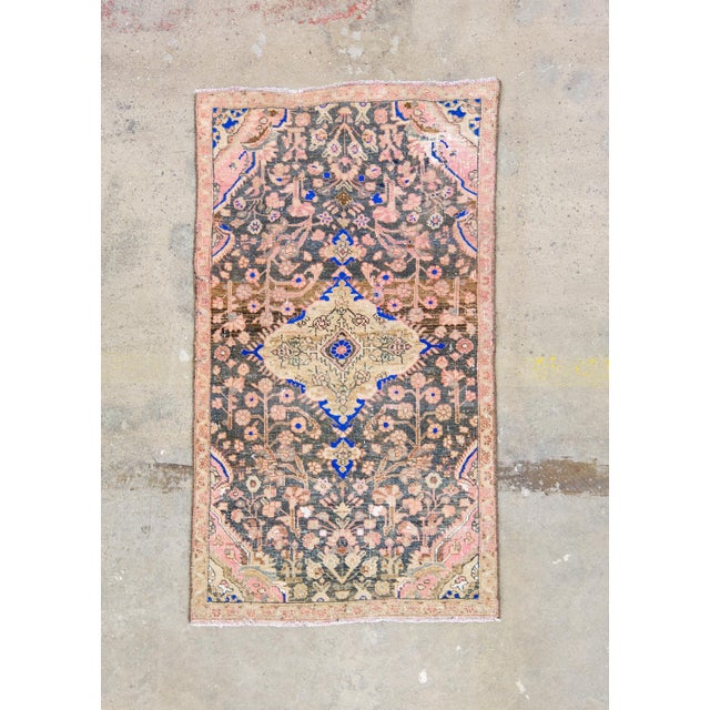 1960s Vintage Persian Distressed Handmade Medallion Blue Wool Rug For Sale - Image 9 of 10