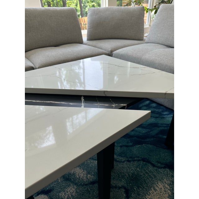 Gemstone Custom 3-Piece Quartz Nesting Coffee Table Set – Calacatta Laza & Eternal Noir For Sale - Image 7 of 8