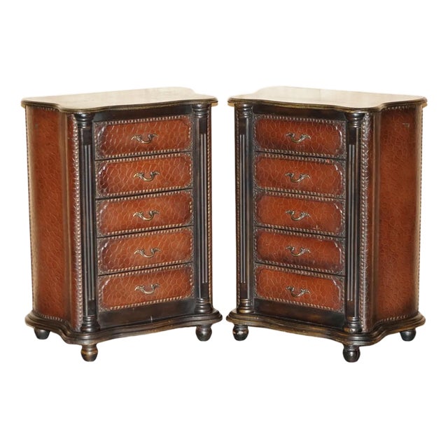 Faux Crocodile Leather Nightstands, Set of 2 For Sale