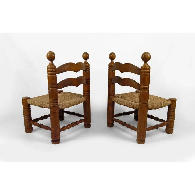 1950s Set of Low Straw Chairs attributed to Charles Dudouyt, France, 1940s For Sale - Image 5 of 10