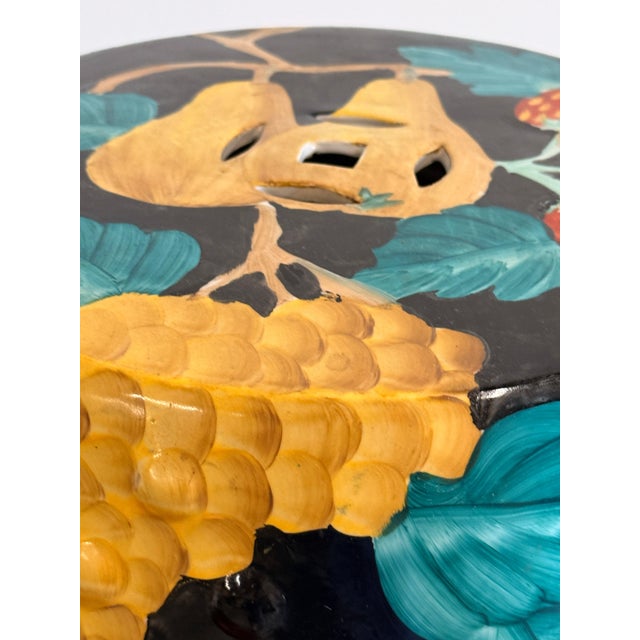 Ceramic Chinese Black Ground Polychrome Ceramic Garden Seat / Stool With Fruit Decoration For Sale - Image 7 of 9