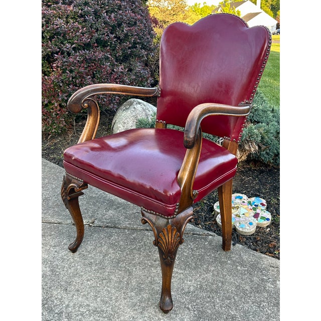 Vtg. Carved Wood English Regency Style Library Chair For Sale In Philadelphia - Image 6 of 12