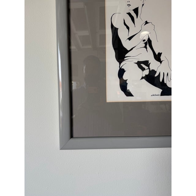 Black 1980s Vintage Figurative Sitting Nude Man Painting on Paper by Whitman, Framed For Sale - Image 8 of 12