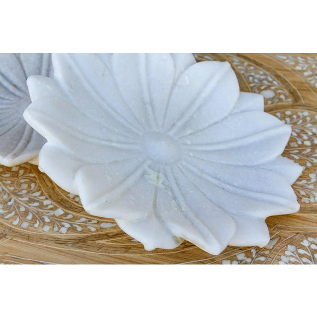 Indian Carved Marble Lotus Flower Plate For Sale - Image 3 of 6