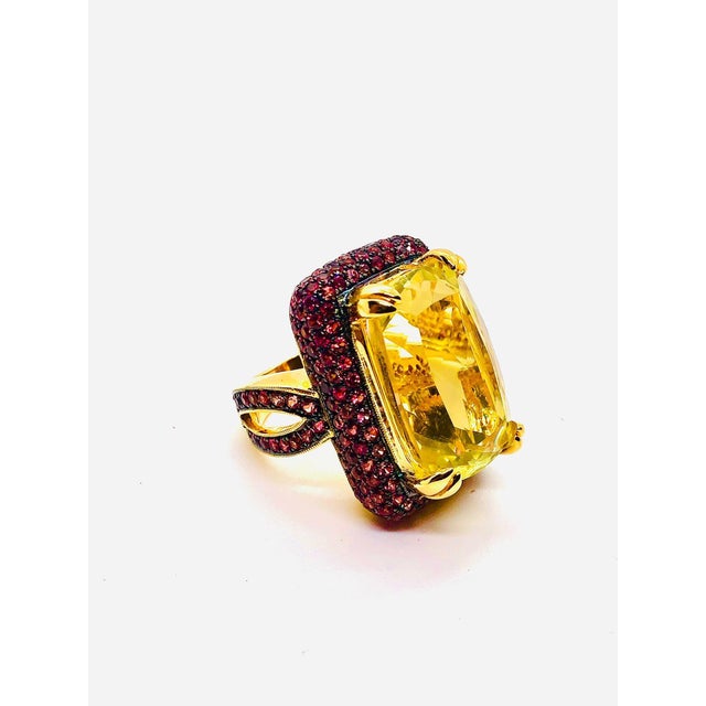 Bochic “Orient” Vintage Natural Ruby & Lemon Quartz Ring Set In 18 K Gold & Silver Natural Ruby 2 Carat Natural Lemon...