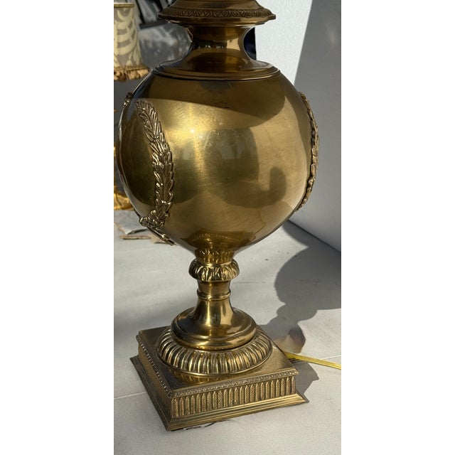 Mid 20th Century Large Gold Neoclassical Hollywood Regency Lamp With Custom Shade For Sale In San Diego - Image 6 of 18