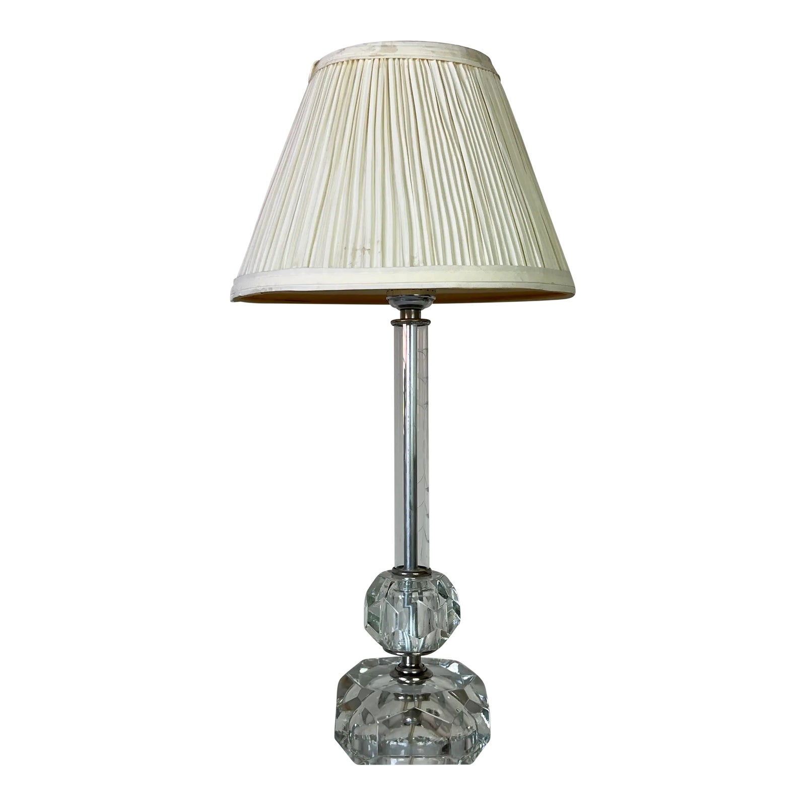 Vintage Crystal Glass Boudoir Candlestick Table Lamp W/ Etched Floral