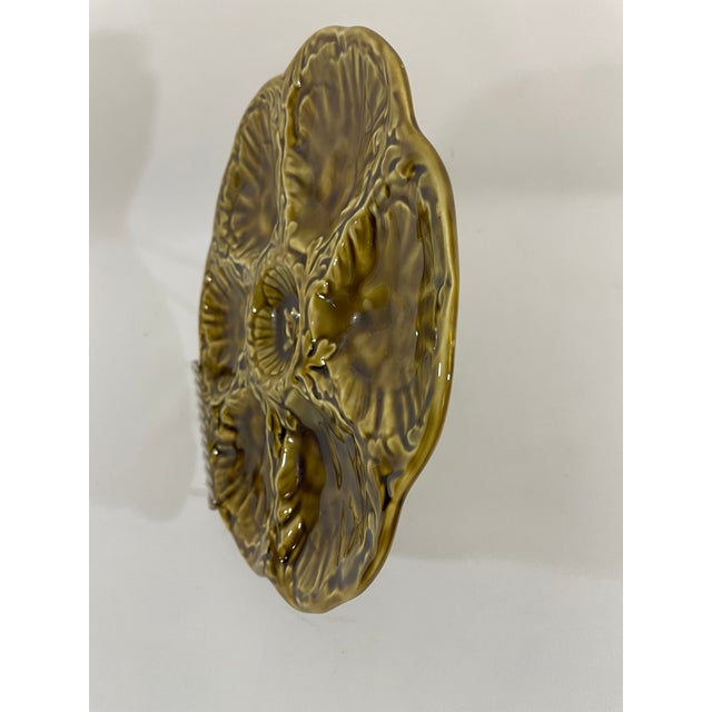 Ceramic 1950s French Gien Majolica Olive Green Oyster Plate For Sale - Image 7 of 14