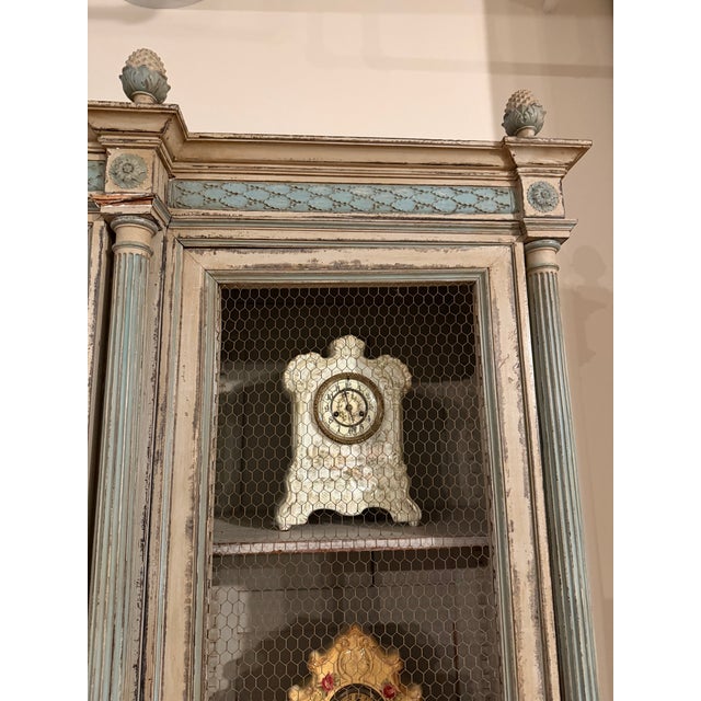 100 year old gorgeous piece. Perfect for anyplace in a home. Gray/blue with original paint and decorative stenciling....