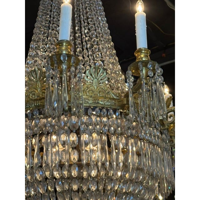Gold Fine 19th C. French Empire Bronze and Crystal Chandelier For Sale - Image 8 of 9
