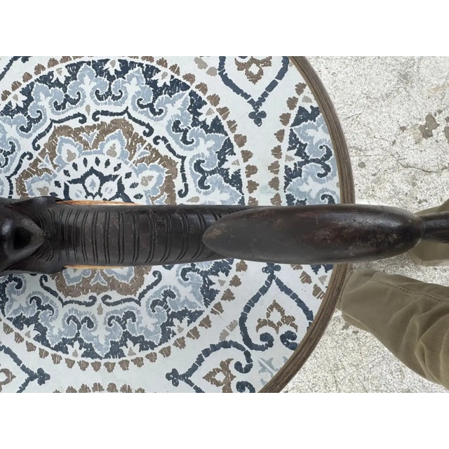 Late 20th Century Handcrafted Dark Wood Elephant With Resin Tusk Sculpture For Sale - Image 4 of 9