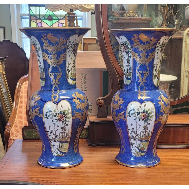 Antique Pr English Chinoiserie Faience Vases For Sale - Image 14 of 16