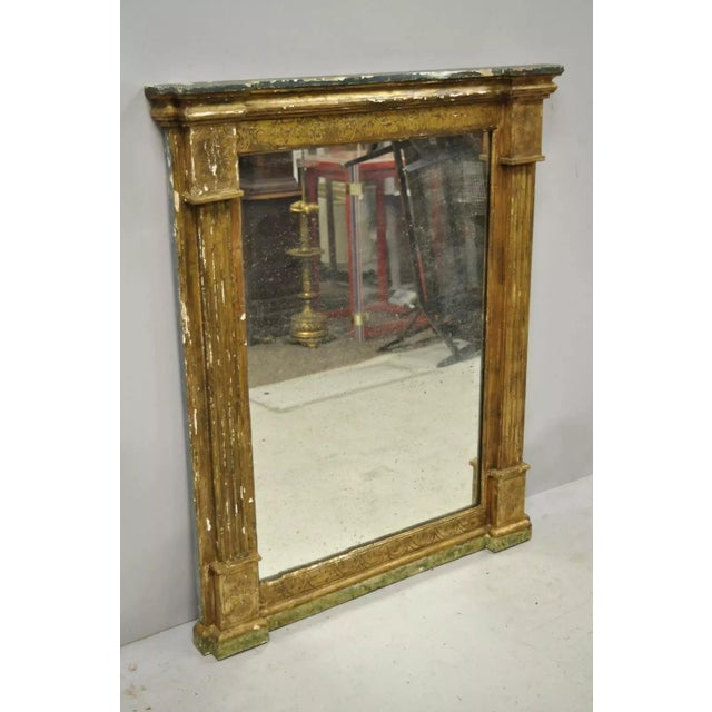 Antique Italian Classical Florentine Giltwood Distressed Gold Looking Glass Wall Mirror. Item features a desirable...