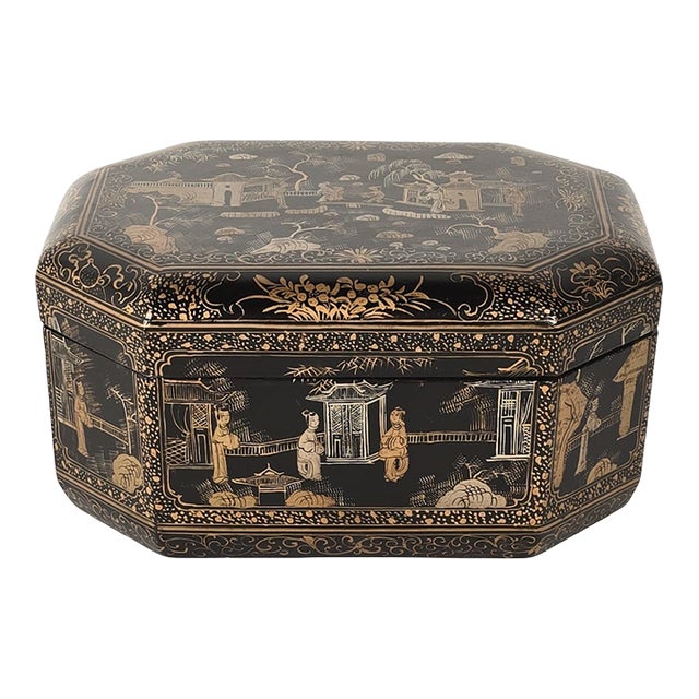 19th Century Chinese Lacquered & Gilt Box For Sale