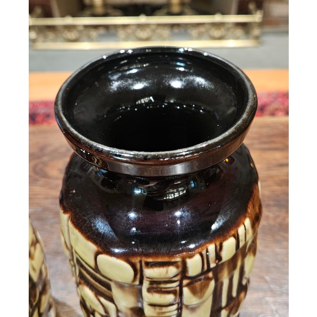 Burnt Umber Pair of Rare U - Keramik West German Vases in the Abstrakt Brutalist Series For Sale - Image 8 of 12