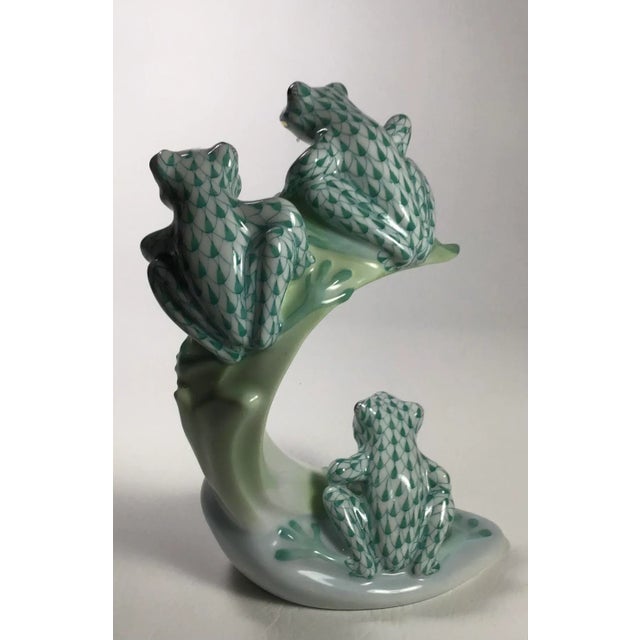 Army Green 2007 Herend Porcelain Three Tree Frogs on Palm Leaf For Sale - Image 8 of 10