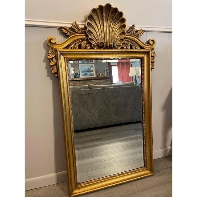 Mid-Century Modern Mid 20th Century Large Vintage Hollywood Regency Giltwood Shell Motif Wall Mirror For Sale - Image 3 of 12