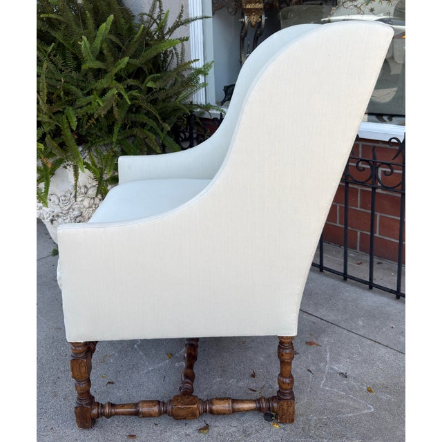 1990s 18th C Style Dennis & Leen Wingback Arm Chair W Nancy Corzine Upholstery - 1 of 2 For Sale - Image 5 of 6