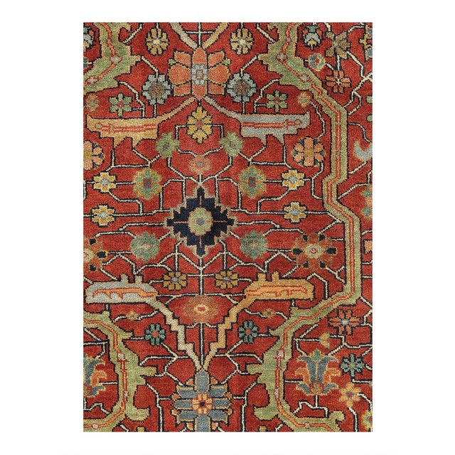 Indo Heriz design rug. Handmade Hand-knotted in fine lambswool. Lamb's Wool on a Cotton Foundation Vegetable Dyed Hand-...