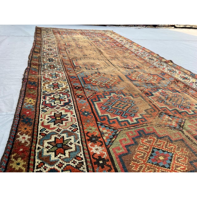 Vintage Caucasian Hand-Knotted Low Pile Rug – Distressed Geometric Tribal Rug For Sale - Image 9 of 11