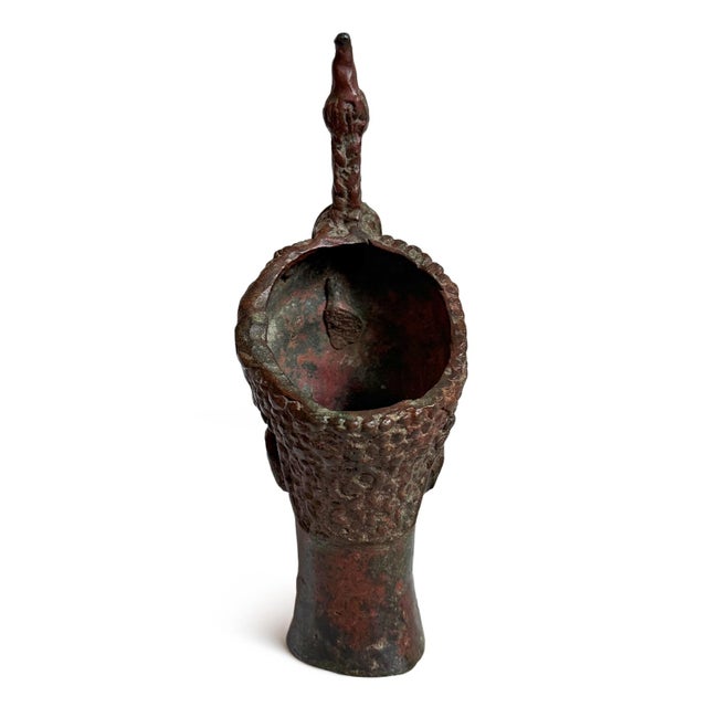 Tribal Antique Old Bronze Nigeria African Edo Ife Head Sculpture For Sale - Image 3 of 8