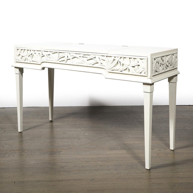 Wood Mid-Century Vanity/Writing Desk W/ Carved Bamboo Motif Signed James Mont For Sale - Image 7 of 18