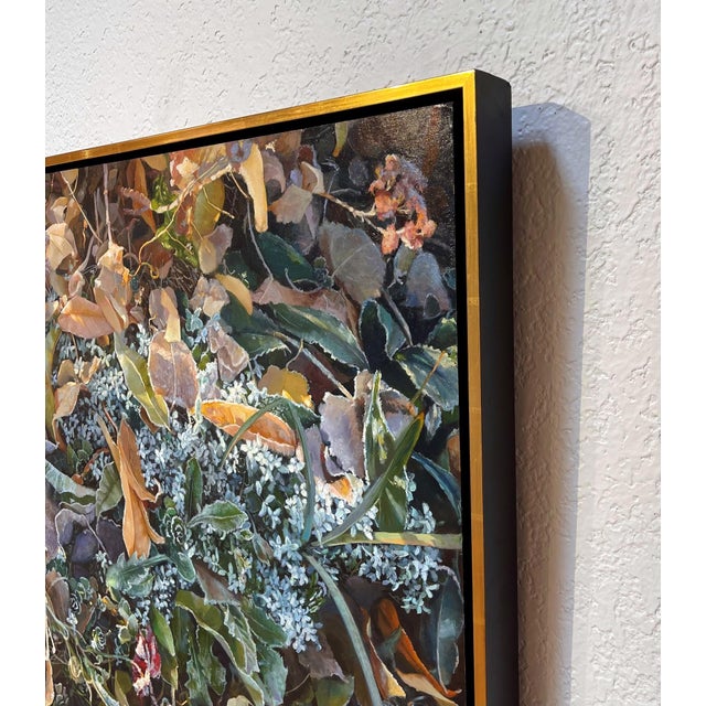 Contemporary Beau Fin by Sheri Farabaugh | Oil on Cradled Board Frosted leaves and plants on the ground. For Sale - Image 3 of 3