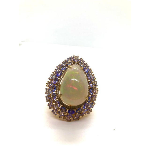 Late 20th Century Bochic “Capri” Vintage Tanzanite, Opal & Diamond Cocktail Ring — 18K Gold & Silver For Sale - Image 5 of 9