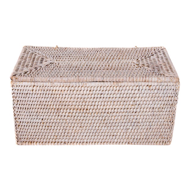Artifacts White Wash Rattan Rectangular Double Tissue Roll Box With Lid