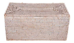 Artifacts White Wash Rattan Rectangular Double Tissue Roll Box With Lid
