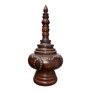 Mid-20th Century Burmese Wooden Temple Finial With Brass Stud Detailing For Sale