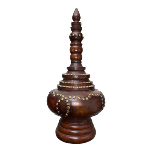 Mid-20th Century Burmese Wooden Temple Finial With Brass Stud Detailing