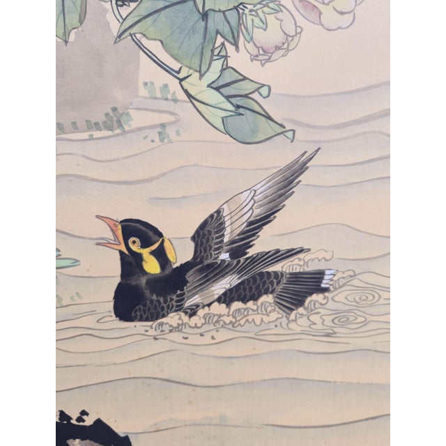 Persimmon Huge 5' 8" Signed Asian Watercolor Painting on Silk - Professionally Joined Screen Panels For Sale - Image 8 of 12