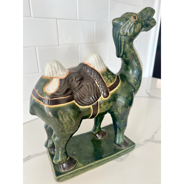 Mid-Century Modern Mid 20th Century Ceramic Green Glazed Camel Statue For Sale - Image 3 of 7