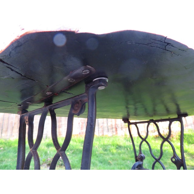 Antique Live Edge Cedar Wood Slab Side Table on Cast Iron Singer Treadle Base ~ Rustic Industrial Handmade Design For Sale - Image 15 of 15