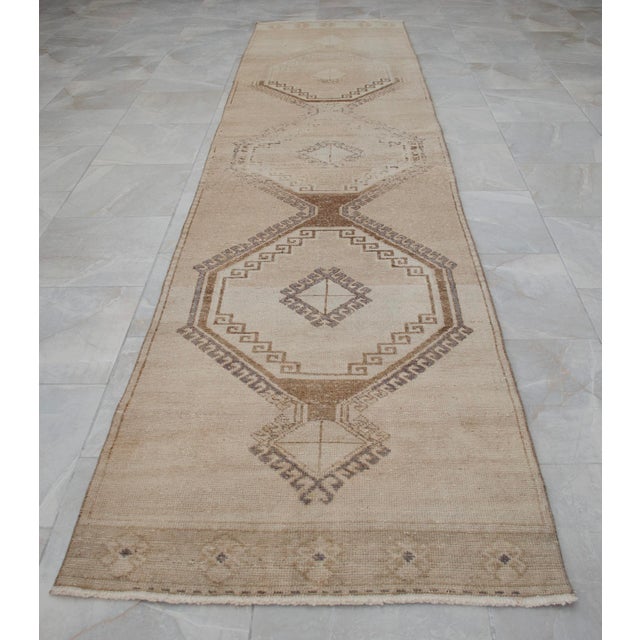 Hand-Knotted Turkish Runner Rug, Earthy Tones Hallway Rug, Kitchen Decor - 3' X 12'4" For Sale - Image 4 of 13