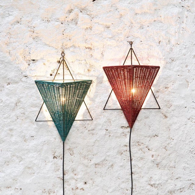 Wood Mid-Century Wall Sconces in Iron and Rattan, 1960s, Set of 2 For Sale - Image 7 of 14