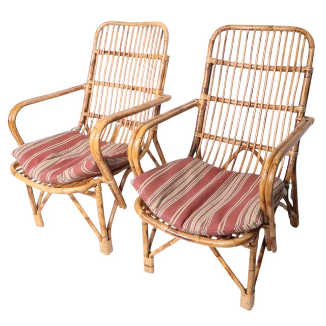 Wood Pr. Coastal Style Mid 20th Century Bamboo Rattan Lounge Chairs For Sale - Image 7 of 12